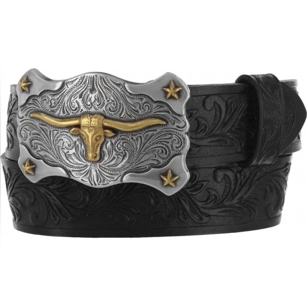 Tony Lama Kid's Steer Head Leather Belt